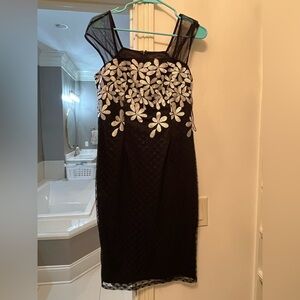 Adrianna Papell Black Dress with White Floral Accents